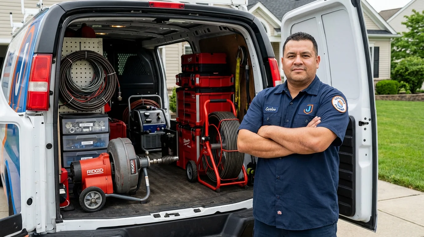Professional drain cleaning equipment and Johns Plumbing LLC plumber in Merrill