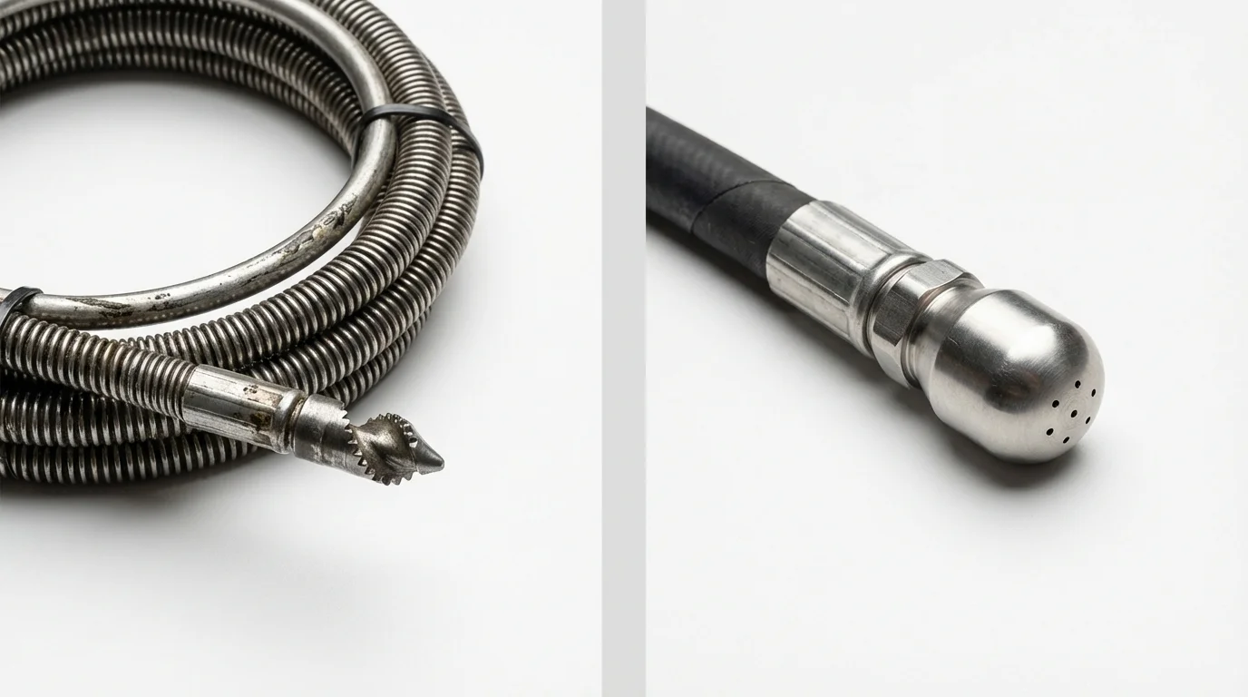 Drain snake cable and hydro jetting nozzle used for drain cleaning in Merrill, WI