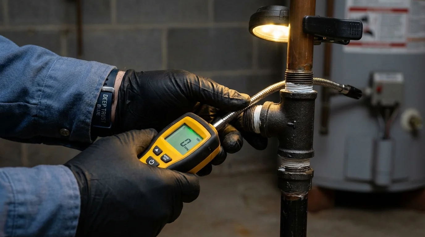 Gas leak detection with electronic sniffer by Johns Plumbing LLC in Merrill