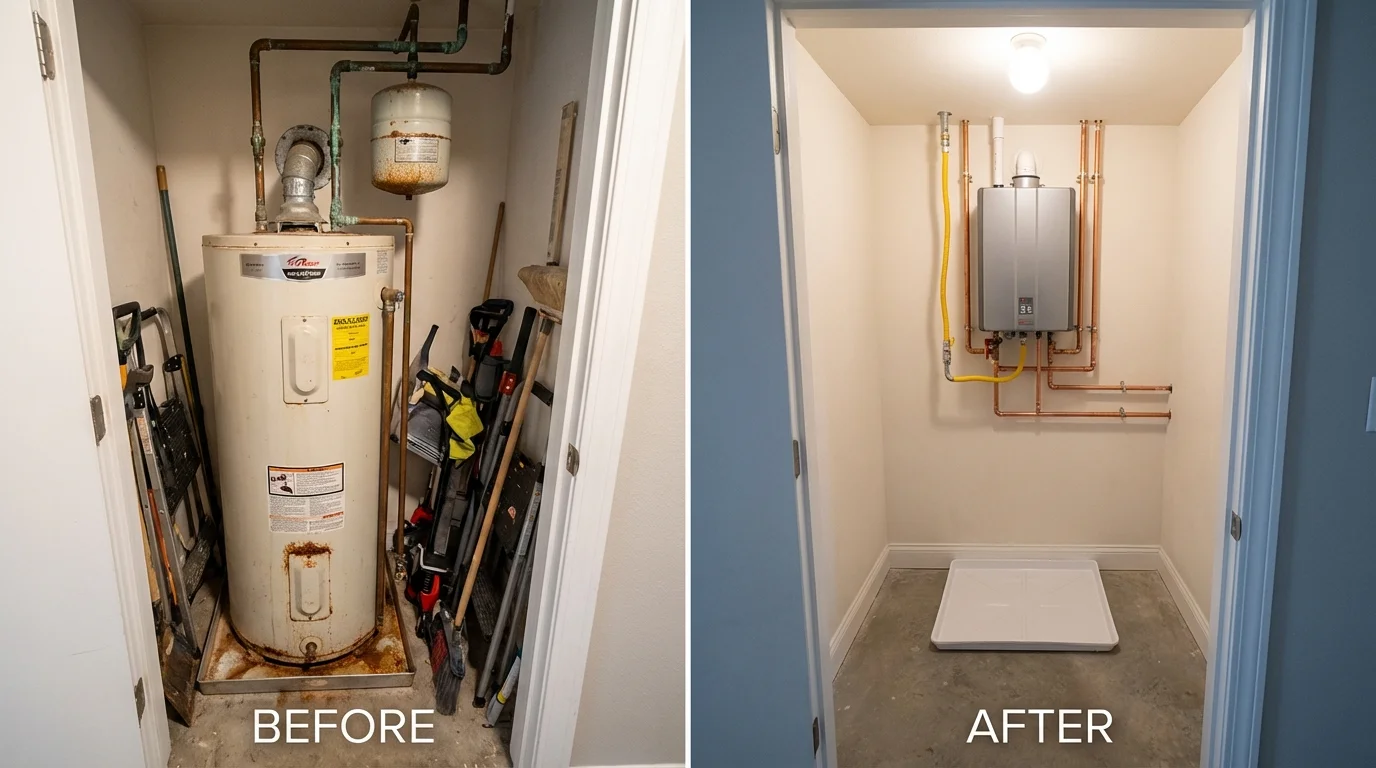 Tank water heater versus wall-mounted tankless unit comparison for Merrill, WI homeowners